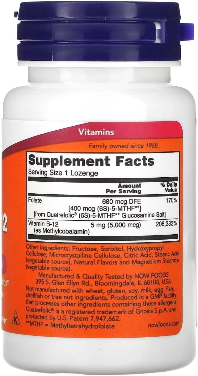 قرص مکیدنی ویتامین B-12 برند NOW Foods – 5000 میکروگرم، 60 عدد